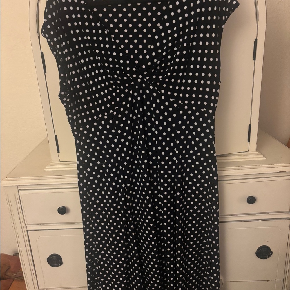 Chaps Black and White Polka Dot Midi Dress